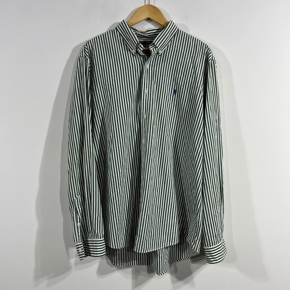 Polo by Ralph Lauren Green and White Vertical Stripe Button-Down Shirt